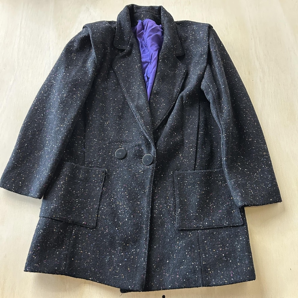 Vintage Betsy B Coat Womens Medium Gray Tweed Long Overcoat USA 80s Union Made